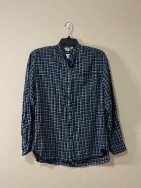Casual Silk Blend Black & White Plaid Long-Sleeve Button Down Shirt